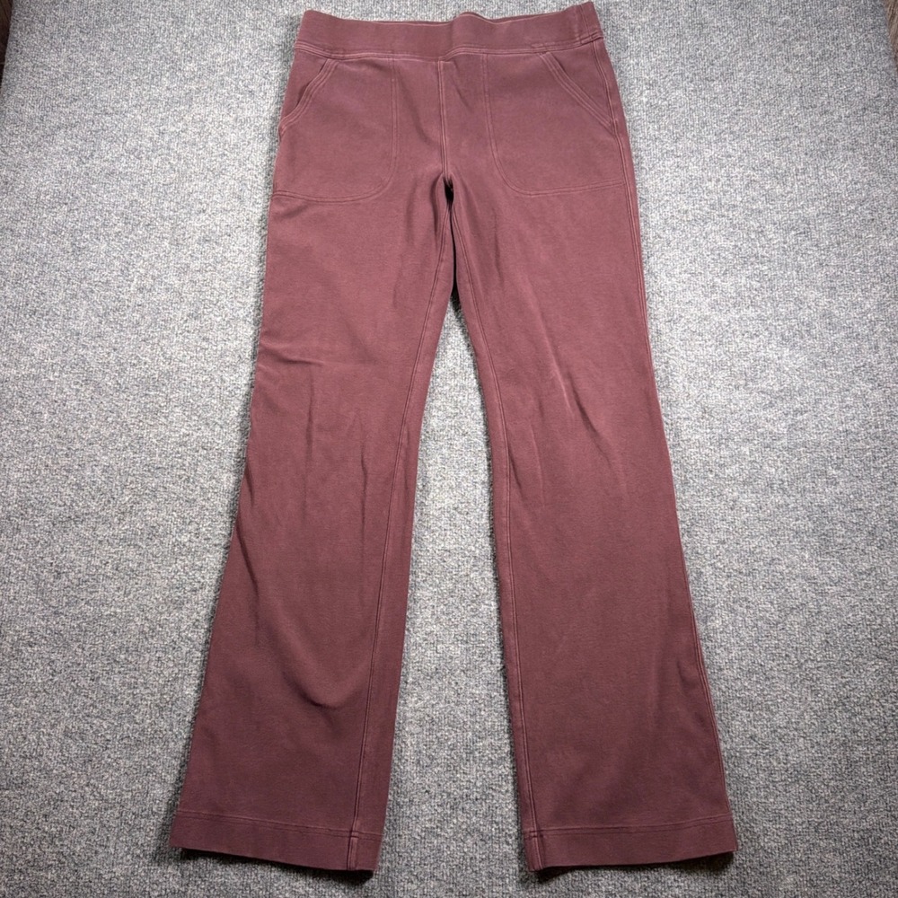 Duluth Trading NoGa Pants Women Lx33 Burgundy Knit Classic Straight High Rise